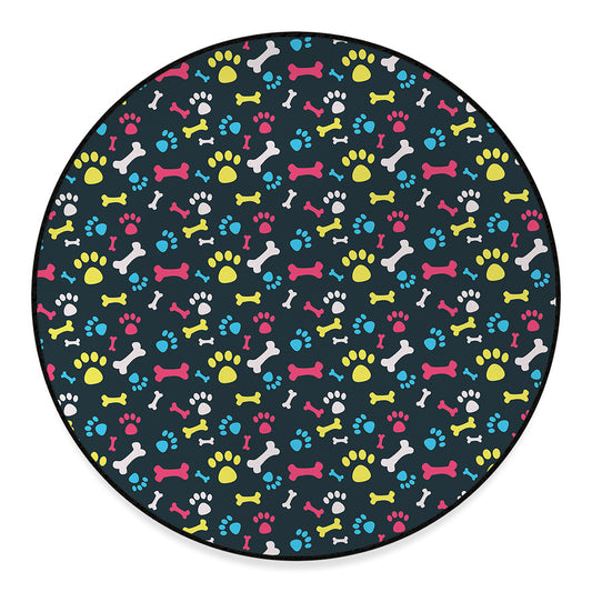 Colorful Paw And Bone Pattern Print Round Floor Mat
