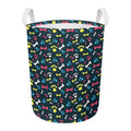 Colorful Paw And Bone Pattern Print Round Laundry Basket