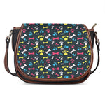 Colorful Paw And Bone Pattern Print Saddle Bag