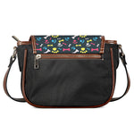Colorful Paw And Bone Pattern Print Saddle Bag