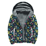 Colorful Paw And Bone Pattern Print Sherpa Lined Zip Up Hoodie