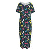 Colorful Paw And Bone Pattern Print Short Sleeve Long Nightdress