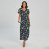 Colorful Paw And Bone Pattern Print Short Sleeve Maxi Dress