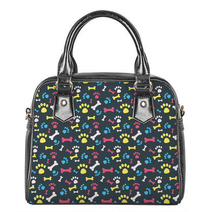 Colorful Paw And Bone Pattern Print Shoulder Handbag