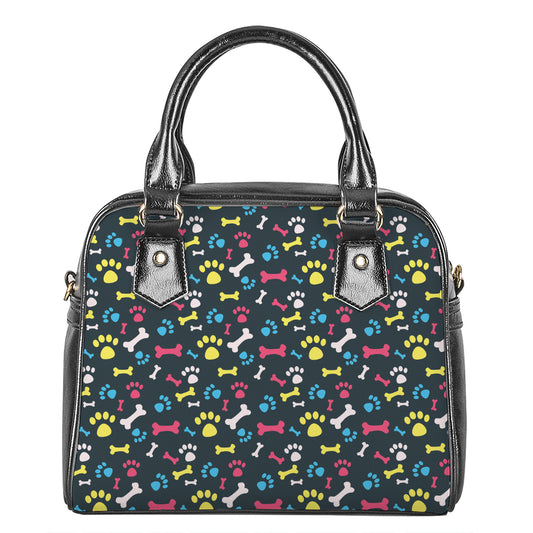 Colorful Paw And Bone Pattern Print Shoulder Handbag
