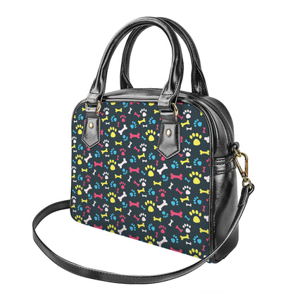 Colorful Paw And Bone Pattern Print Shoulder Handbag