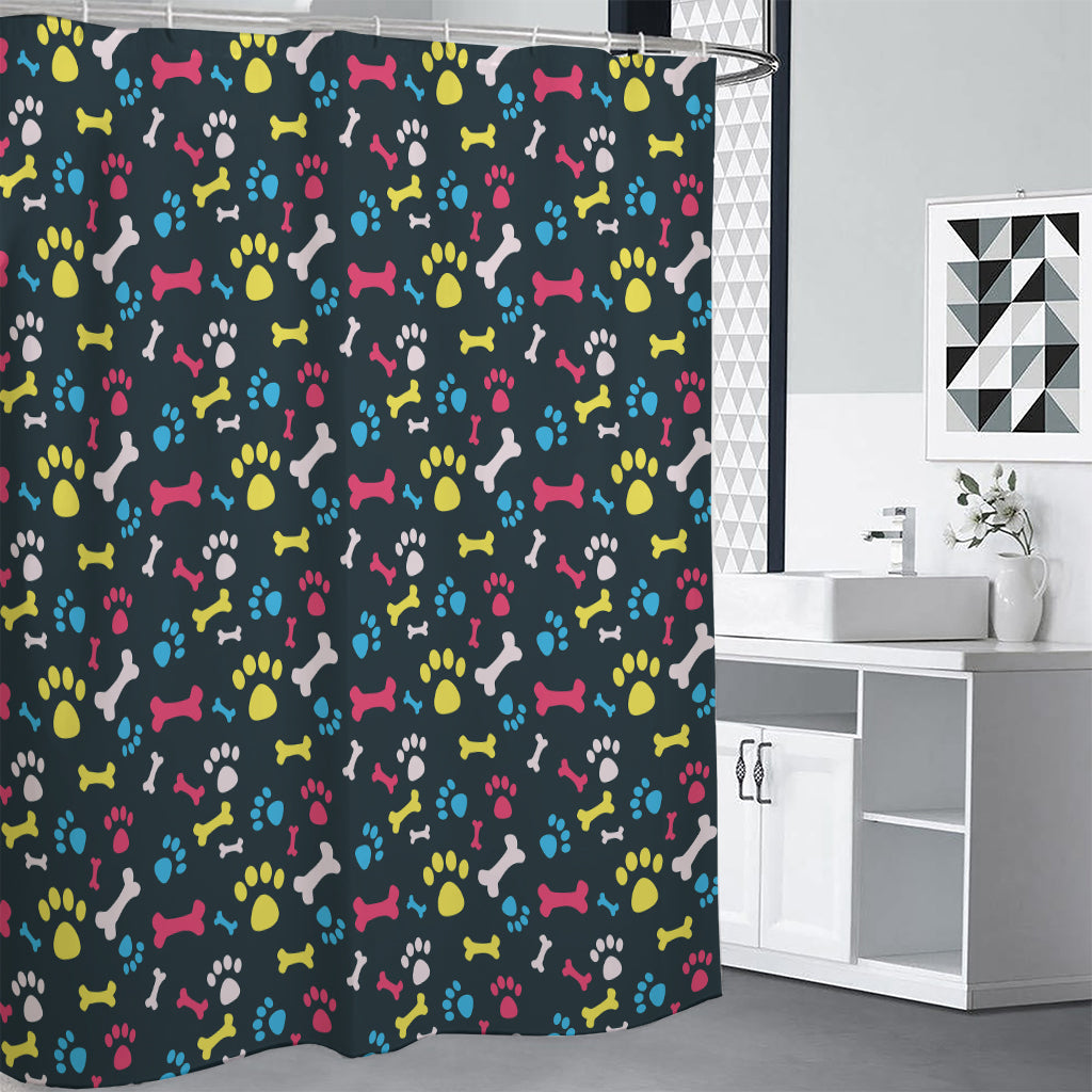 Colorful Paw And Bone Pattern Print Shower Curtain