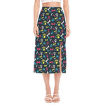 Colorful Paw And Bone Pattern Print Side Slit Midi Skirt