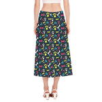 Colorful Paw And Bone Pattern Print Side Slit Midi Skirt
