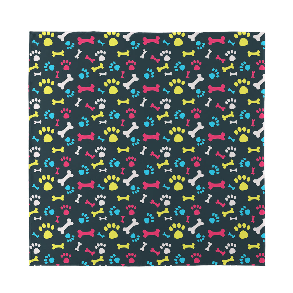 Colorful Paw And Bone Pattern Print Silk Bandana