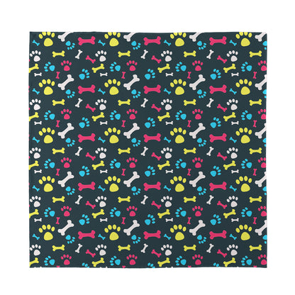 Colorful Paw And Bone Pattern Print Silk Bandana