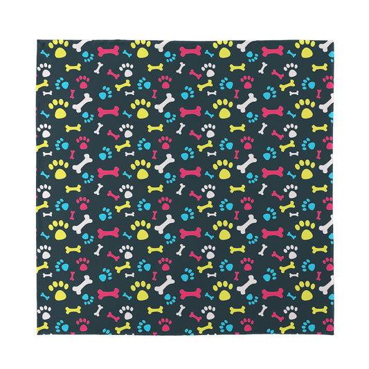 Colorful Paw And Bone Pattern Print Silk Bandana