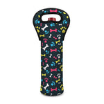 Colorful Paw And Bone Pattern Print Single Neoprene Wine Tote