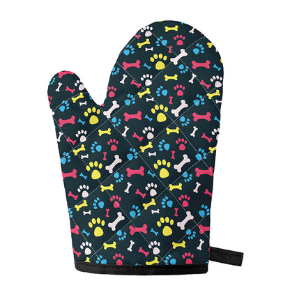 Colorful Paw And Bone Pattern Print Single Oven Mitt