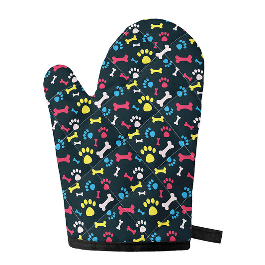 Colorful Paw And Bone Pattern Print Single Oven Mitt