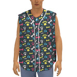 Colorful Paw And Bone Pattern Print Sleeveless Baseball Jersey
