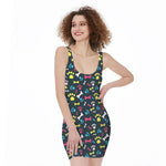 Colorful Paw And Bone Pattern Print Sleeveless Bodycon Dress