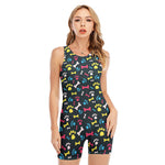Colorful Paw And Bone Pattern Print Sleeveless One Piece Swimsuit