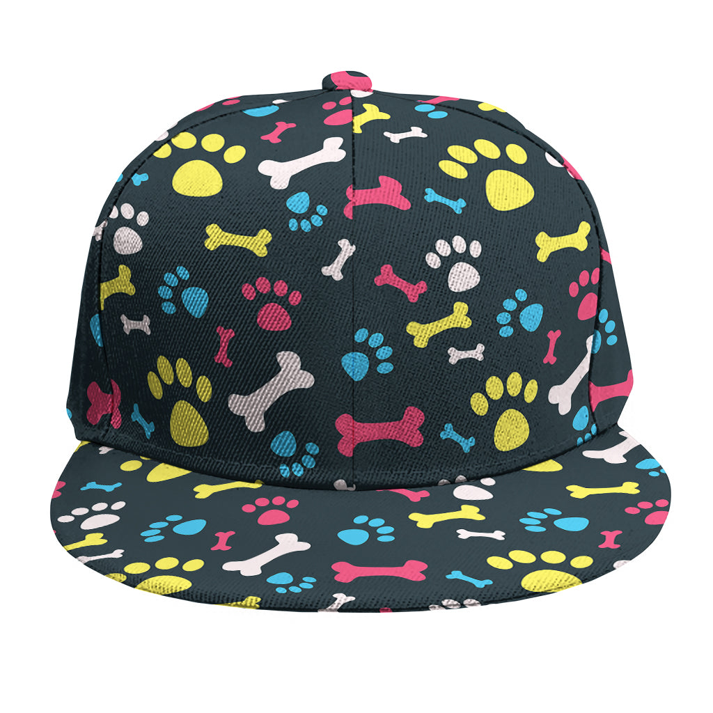 Colorful Paw And Bone Pattern Print Snapback Cap