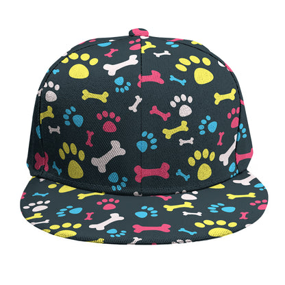 Colorful Paw And Bone Pattern Print Snapback Cap