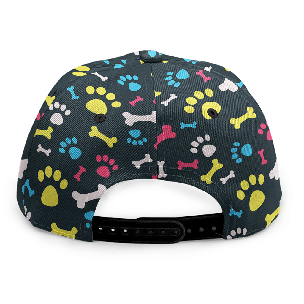Colorful Paw And Bone Pattern Print Snapback Cap