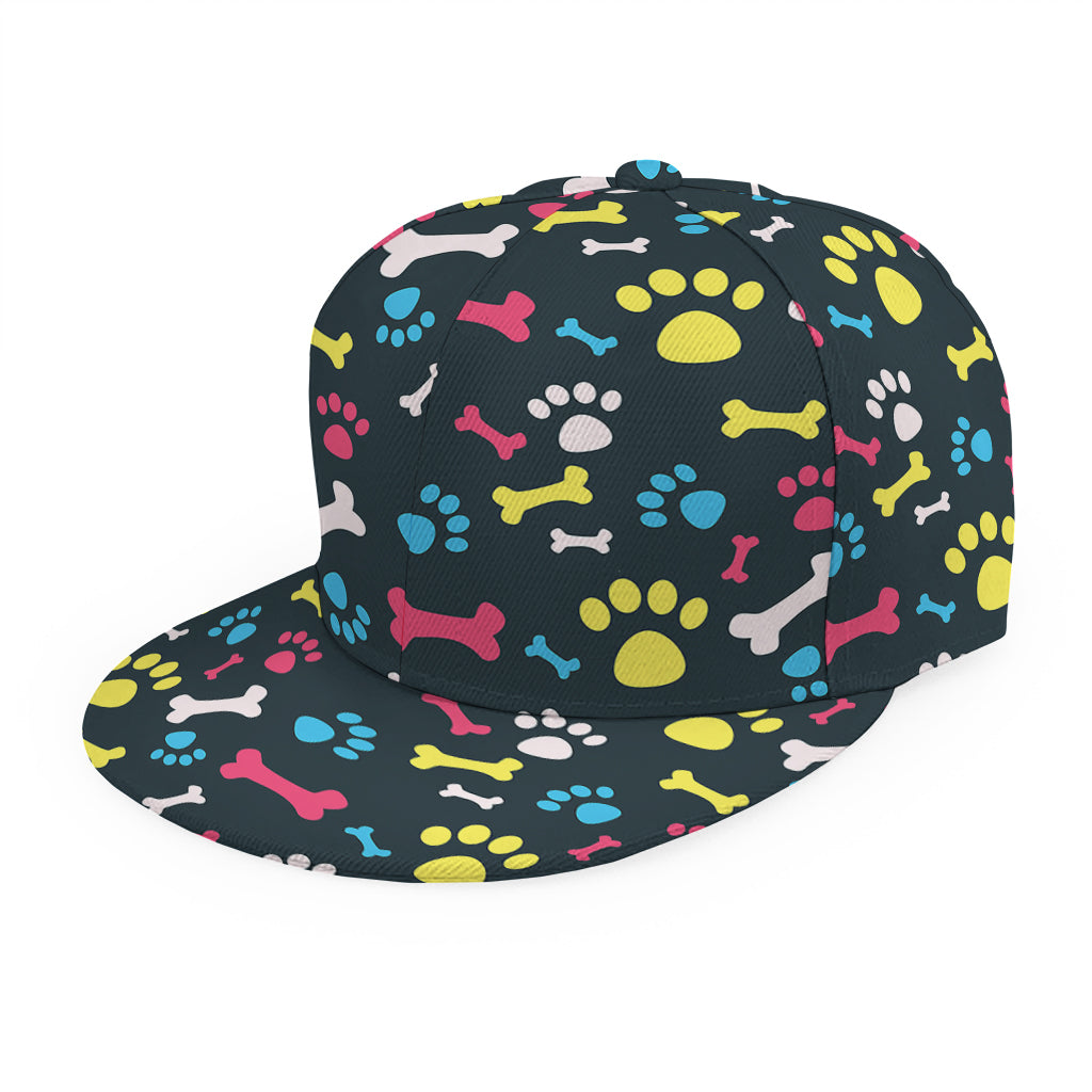 Colorful Paw And Bone Pattern Print Snapback Cap