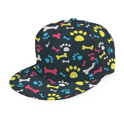 Colorful Paw And Bone Pattern Print Snapback Cap