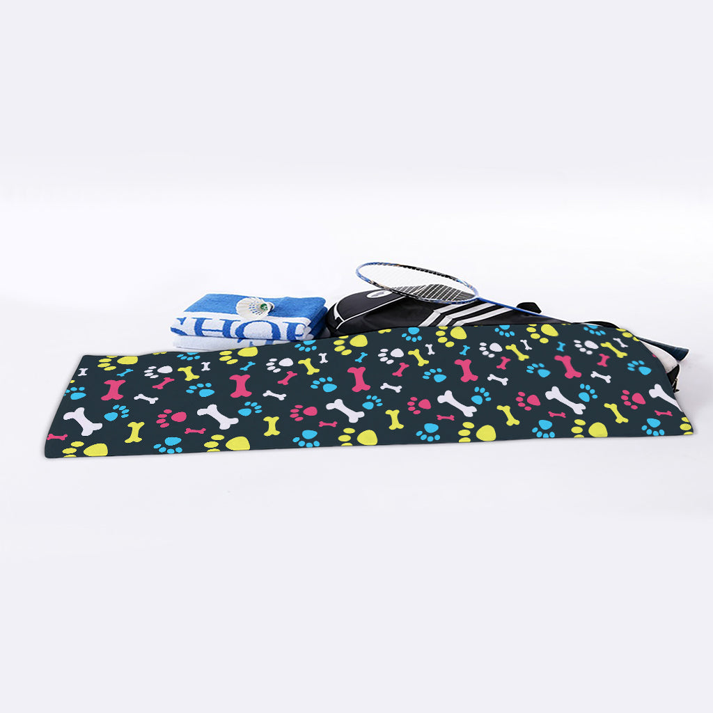 Colorful Paw And Bone Pattern Print Sports Towel