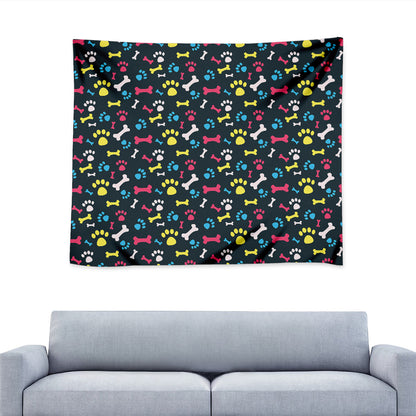 Colorful Paw And Bone Pattern Print Tapestry