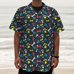 Colorful Paw And Bone Pattern Print Textured Short Sleeve Shirt