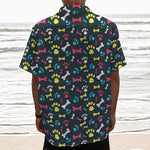 Colorful Paw And Bone Pattern Print Textured Short Sleeve Shirt