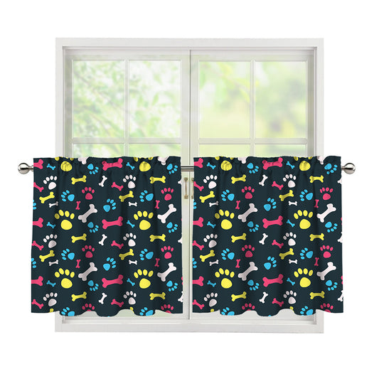 Colorful Paw And Bone Pattern Print Tier Curtains