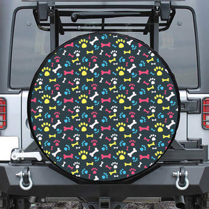 Colorful Paw And Bone Pattern Print Tire Cover