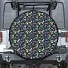 Colorful Paw And Bone Pattern Print Tire Cover