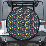 Colorful Paw And Bone Pattern Print Tire Cover With Camera Hole