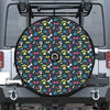 Colorful Paw And Bone Pattern Print Tire Cover With Camera Hole