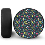 Colorful Paw And Bone Pattern Print Tire Cover With Camera Hole