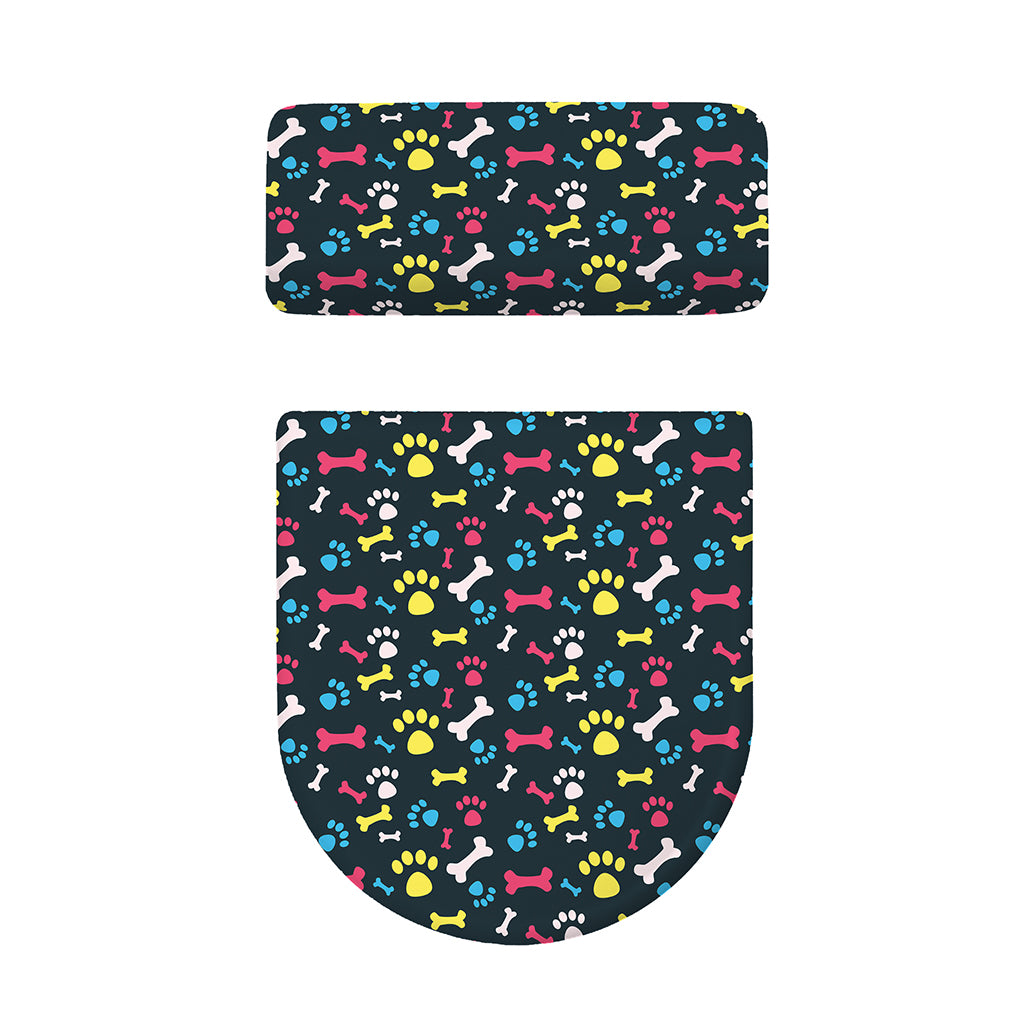 Colorful Paw And Bone Pattern Print Toilet Lid And Tank Cover Set