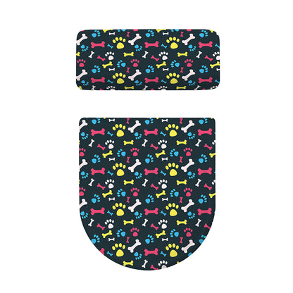 Colorful Paw And Bone Pattern Print Toilet Lid And Tank Cover Set