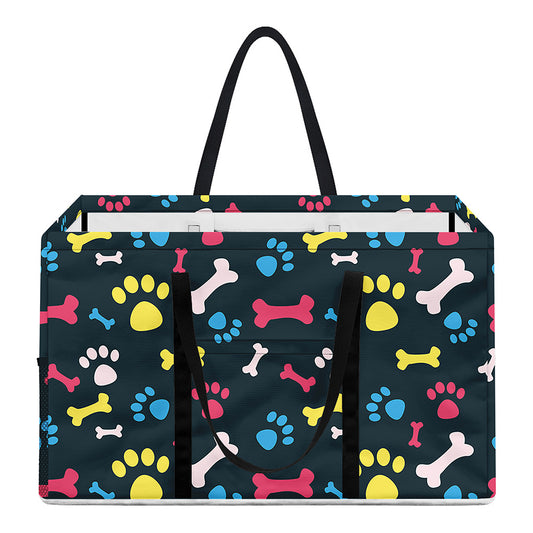 Colorful Paw And Bone Pattern Print Utility Tote Bag