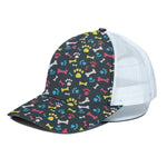 Colorful Paw And Bone Pattern Print White Mesh Trucker Cap