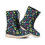 Colorful Paw And Bone Pattern Print Winter Boots