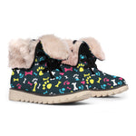 Colorful Paw And Bone Pattern Print Winter Boots