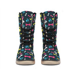 Colorful Paw And Bone Pattern Print Winter Boots