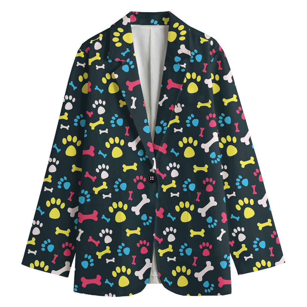 Colorful Paw And Bone Pattern Print Women's Blazer