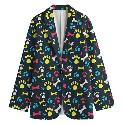 Colorful Paw And Bone Pattern Print Women's Blazer