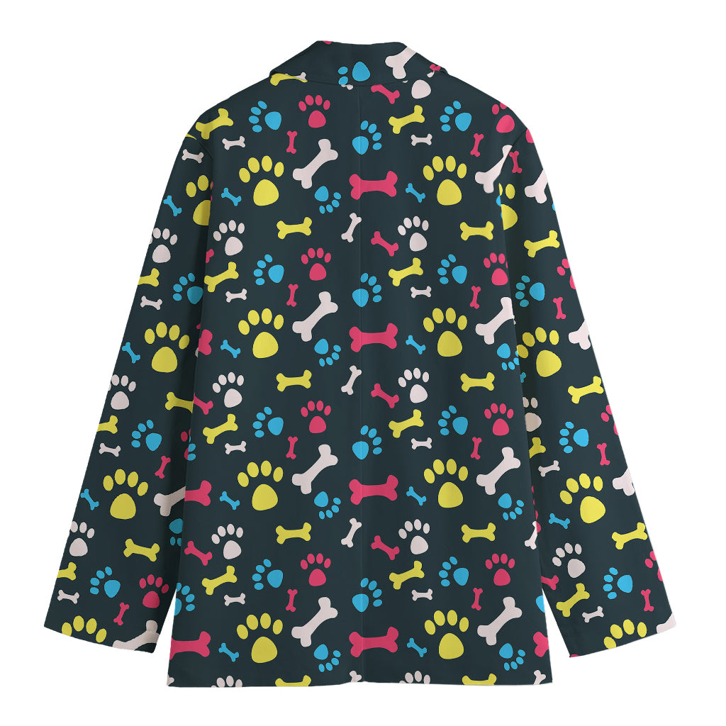 Colorful Paw And Bone Pattern Print Women's Blazer