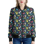 Colorful Paw And Bone Pattern Print Women's Bomber Jacket