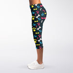Colorful Paw And Bone Pattern Print Women's Capri Leggings