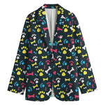 Colorful Paw And Bone Pattern Print Women's Cotton Blazer